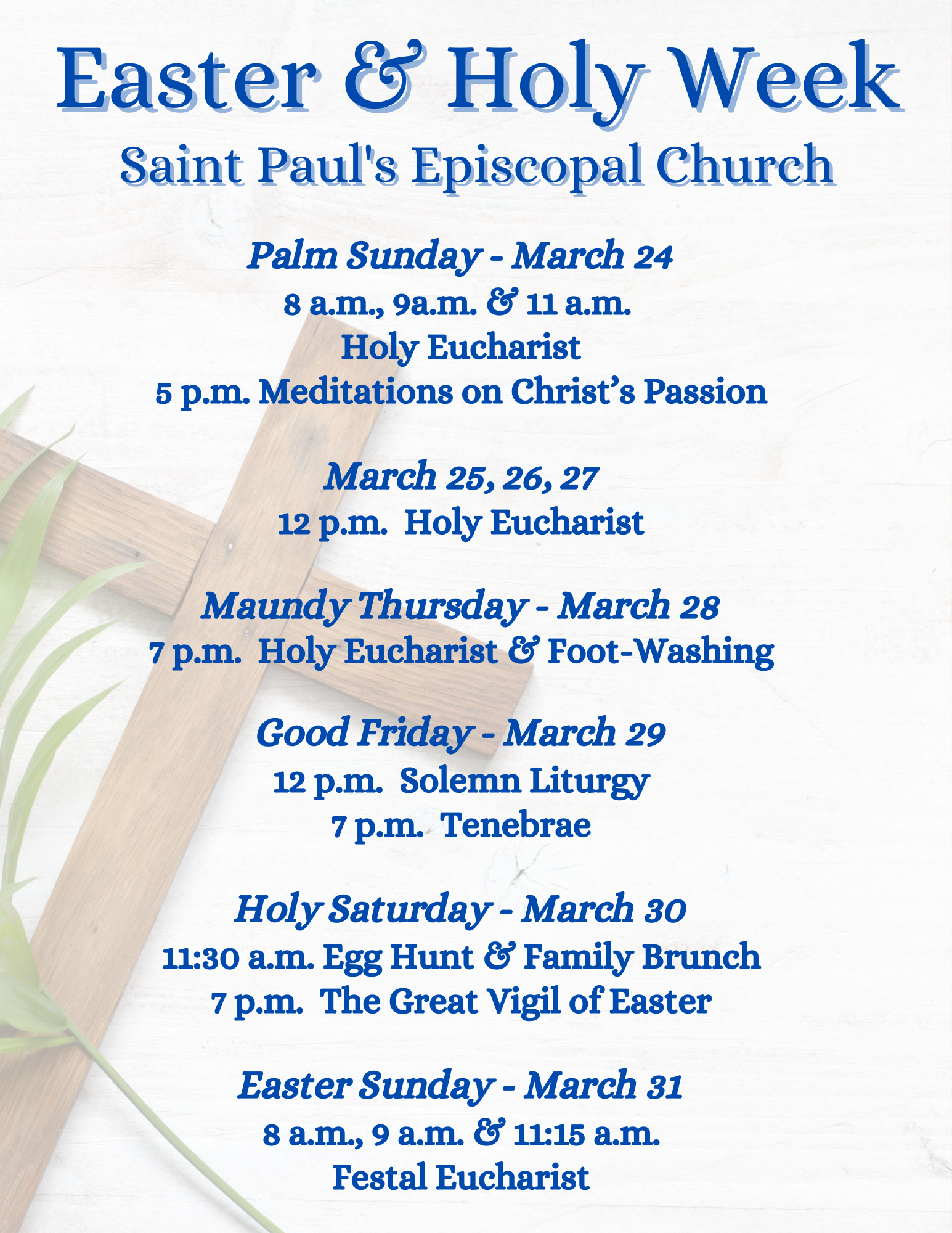 Easter Weekly Program Holy Week & Easter Schedule at St. Paul's - St. Paul's Episcopal Church